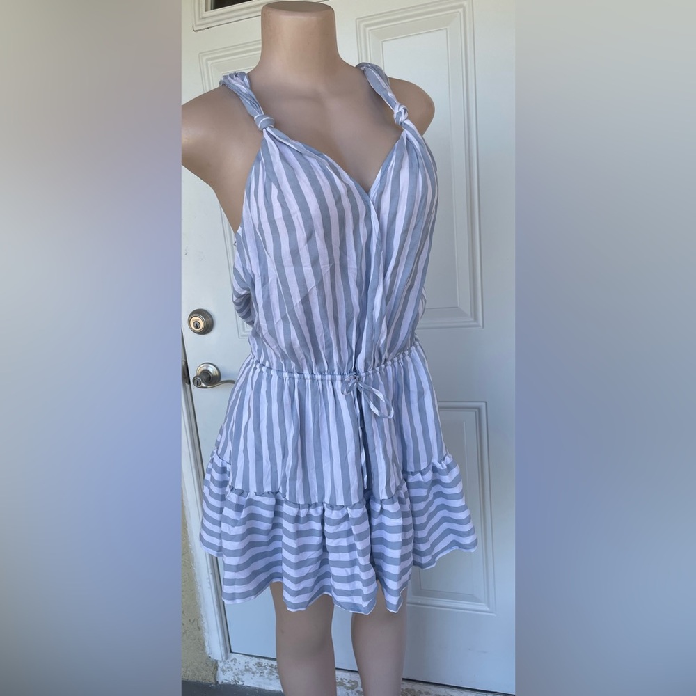 Mustard Seed Blue and White Striped Top